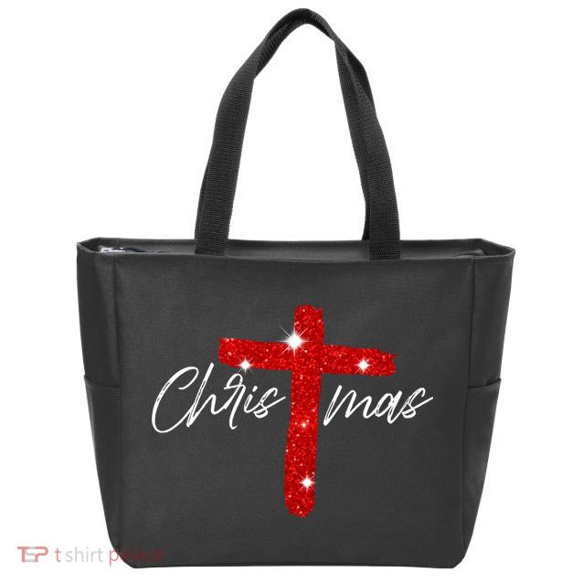 Retro Christmas Faith Cross Xmas Jesus Christmas Zip Tote Bag