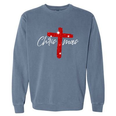 Retro Christmas Faith Cross Xmas Jesus Christmas Garment-Dyed Sweatshirt