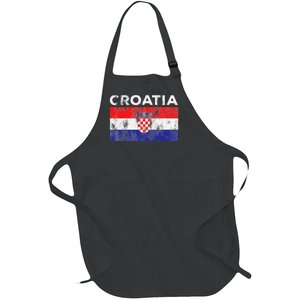 Retro Croatia Flag Croatian Travel Souvenir Full-Length Apron With Pockets