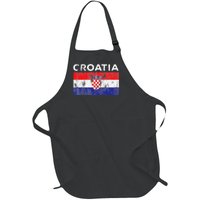 Retro Croatia Flag Croatian Travel Souvenir Full-Length Apron With Pockets