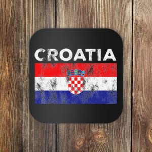 Retro Croatia Flag Croatian Travel Souvenir Coaster