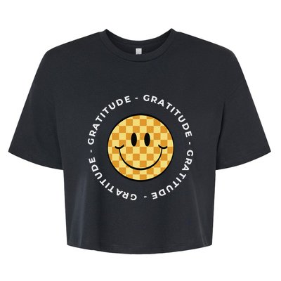 Retro Checkered Face Retro Groovy Gratitude Bella+Canvas Jersey Crop Tee