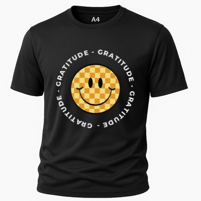 Retro Checkered Face Retro Groovy Gratitude Cooling Performance Crew T-Shirt