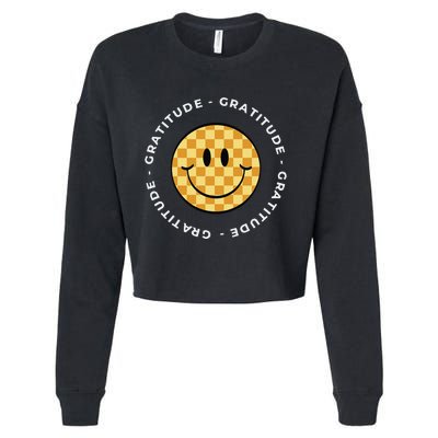 Retro Checkered Face Retro Groovy Gratitude Cropped Pullover Crew