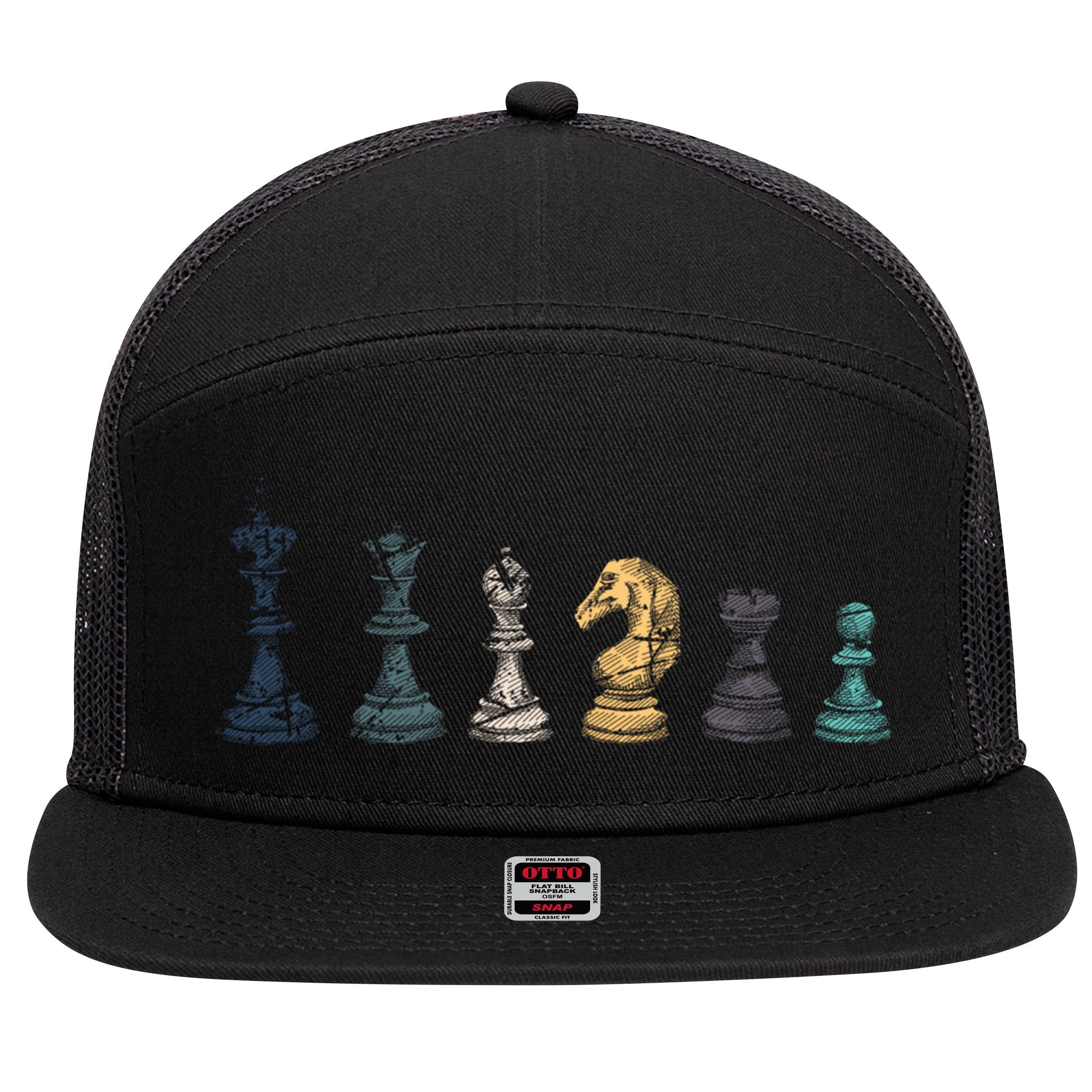Retro Chess Funny Gift 7 Panel Mesh Trucker Snapback Hat