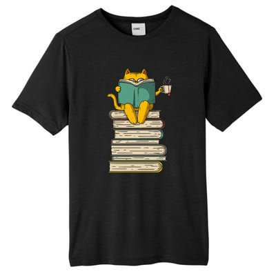 Reading Cat Funny Book & Tea Lover Gift Tall Fusion ChromaSoft Performance T-Shirt