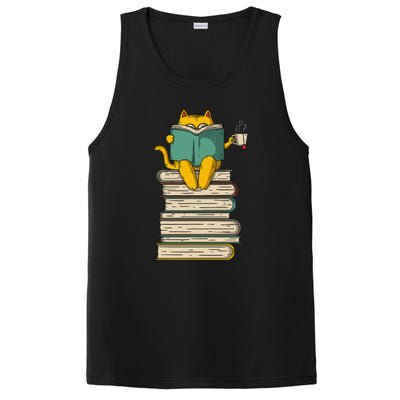 Reading Cat Funny Book & Tea Lover Gift PosiCharge Competitor Tank