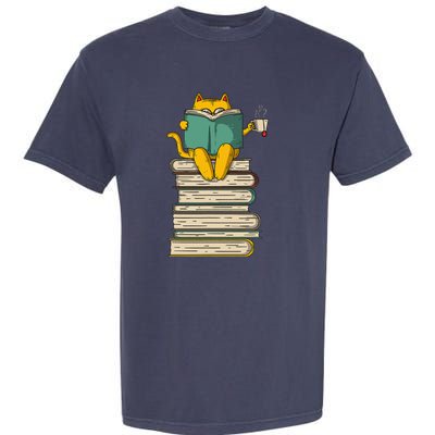 Reading Cat Funny Book & Tea Lover Gift Garment-Dyed Heavyweight T-Shirt