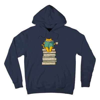 Reading Cat Funny Book & Tea Lover Gift Hoodie