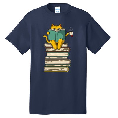 Reading Cat Funny Book & Tea Lover Gift Tall T-Shirt