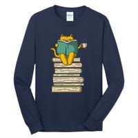 Reading Cat Funny Book & Tea Lover Gift Tall Long Sleeve T-Shirt