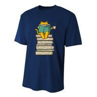 Reading Cat Funny Book & Tea Lover Gift Performance Sprint T-Shirt