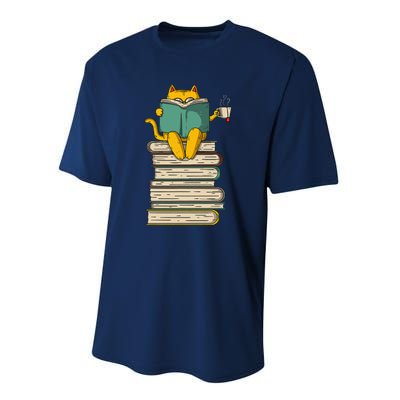 Reading Cat Funny Book & Tea Lover Gift Performance Sprint T-Shirt