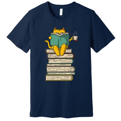 Reading Cat Funny Book & Tea Lover Gift Premium T-Shirt