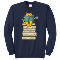 Reading Cat Funny Book & Tea Lover Gift Tall Sweatshirt