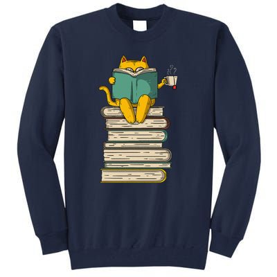 Reading Cat Funny Book & Tea Lover Gift Tall Sweatshirt