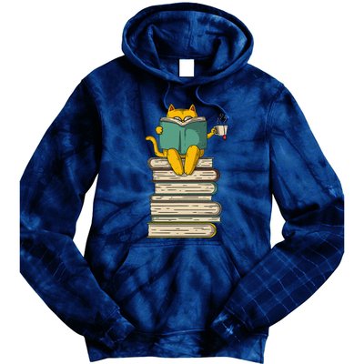 Reading Cat Funny Book & Tea Lover Gift Tie Dye Hoodie