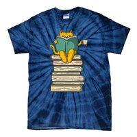 Reading Cat Funny Book & Tea Lover Gift Tie-Dye T-Shirt