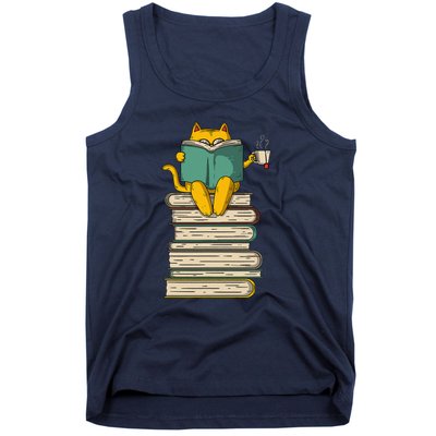 Reading Cat Funny Book & Tea Lover Gift Tank Top