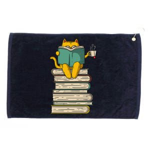 Reading Cat Funny Book & Tea Lover Gift Grommeted Golf Towel