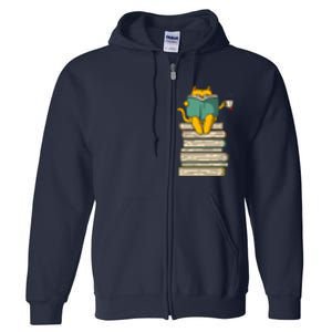 Reading Cat Funny Book & Tea Lover Gift Full Zip Hoodie