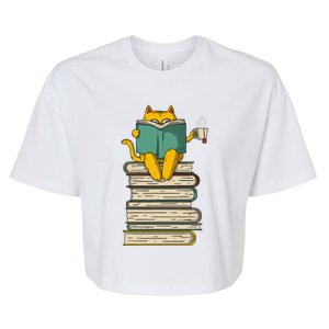 Reading Cat Funny Book & Tea Lover Gift Bella+Canvas Jersey Crop Tee