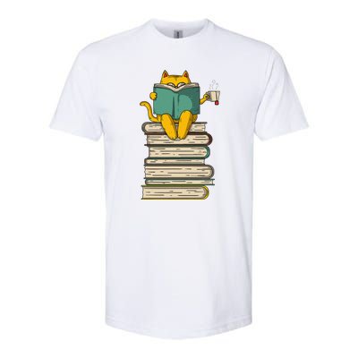 Reading Cat Funny Book & Tea Lover Gift Softstyle CVC T-Shirt