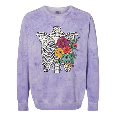 Rib Cage Floral Skeleton Flower Bunch Colorblast Crewneck Sweatshirt