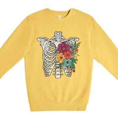 Rib Cage Floral Skeleton Flower Bunch Premium Crewneck Sweatshirt