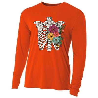 Rib Cage Floral Skeleton Flower Bunch Cooling Performance Long Sleeve Crew