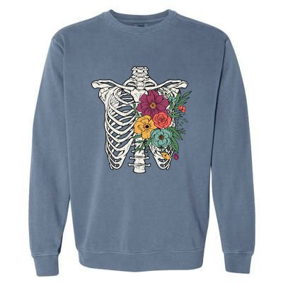 Rib Cage Floral Skeleton Flower Bunch Garment-Dyed Sweatshirt