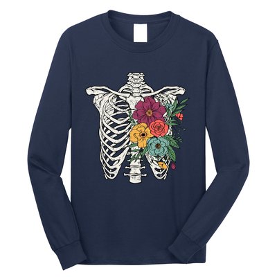 Rib Cage Floral Skeleton Flower Bunch Long Sleeve Shirt