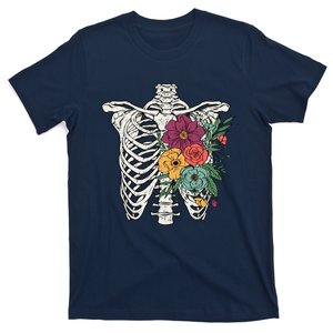 Rib Cage Floral Skeleton Flower Bunch T-Shirt