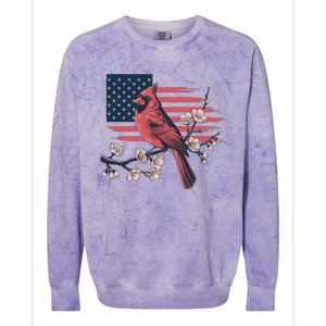 Red Cardinal Floral Flag Design Patriotic Birdwatching Colorblast Crewneck Sweatshirt