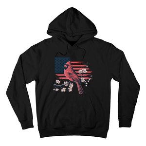 Red Cardinal Floral Flag Design Patriotic Birdwatching Hoodie