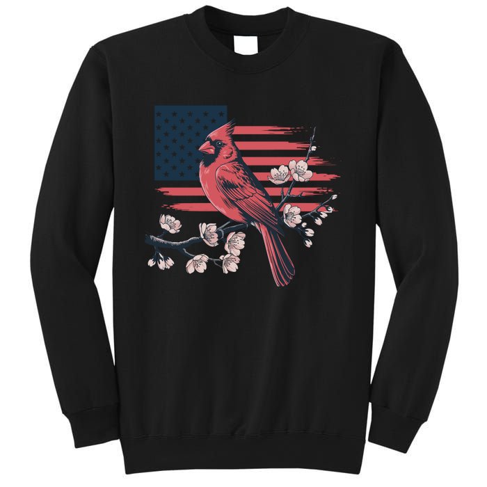 Red Cardinal Floral Flag Design Patriotic Birdwatching Sweatshirt