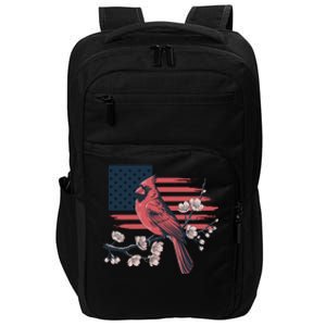 Red Cardinal Floral Flag Design Patriotic Birdwatching Impact Tech Backpack