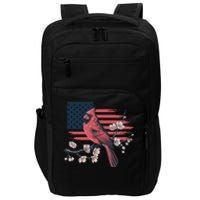 Red Cardinal Floral Flag Design Patriotic Birdwatching Impact Tech Backpack