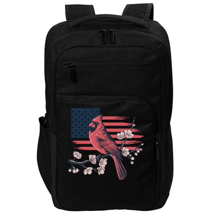 Red Cardinal Floral Flag Design Patriotic Birdwatching Impact Tech Backpack