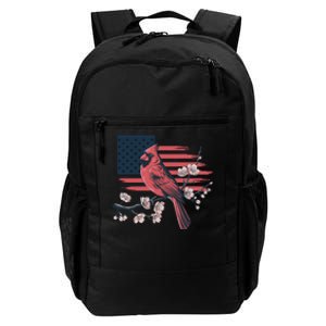 Red Cardinal Floral Flag Design Patriotic Birdwatching Daily Commute Backpack