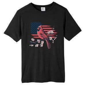 Red Cardinal Floral Flag Design Patriotic Birdwatching Tall Fusion ChromaSoft Performance T-Shirt