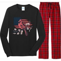 Red Cardinal Floral Flag Design Patriotic Birdwatching Long Sleeve Pajama Set