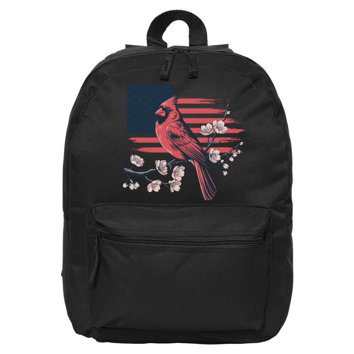 Red Cardinal Floral Flag Design Patriotic Birdwatching 16 in Basic Backpack