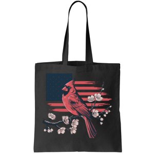 Red Cardinal Floral Flag Design Patriotic Birdwatching Tote Bag