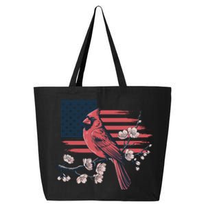 Red Cardinal Floral Flag Design Patriotic Birdwatching 25L Jumbo Tote