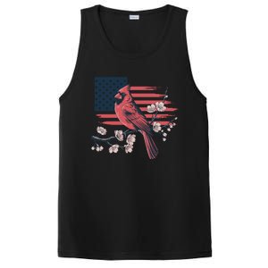 Red Cardinal Floral Flag Design Patriotic Birdwatching PosiCharge Competitor Tank