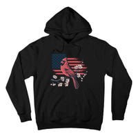 Red Cardinal Floral Flag Design Patriotic Birdwatching Tall Hoodie