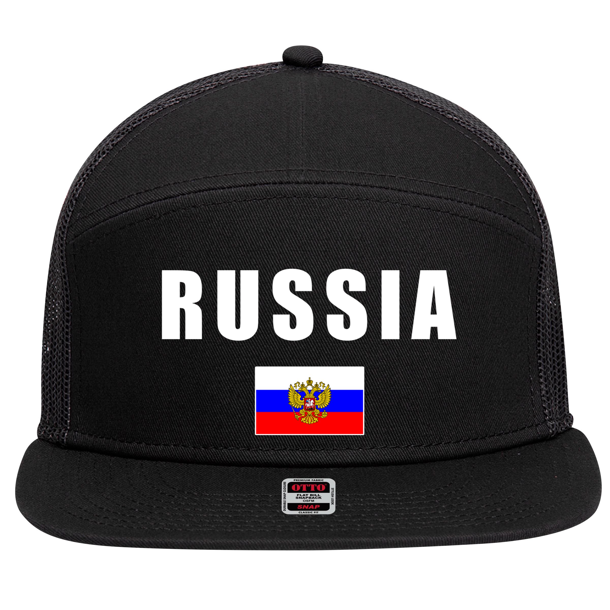 Russia Country Flag 7 Panel Mesh Trucker Snapback Hat