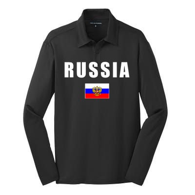 Russia Country Flag Silk Touch Performance Long Sleeve Polo