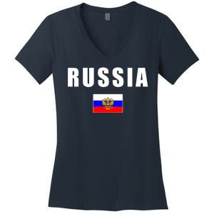 Russia Country Flag Women's V-Neck T-Shirt